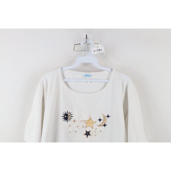 Vintage 90s Streetwear Womens XL Celestial Sun Moon Stars Short Sleeve T-Shirt - Picture 2 of 12